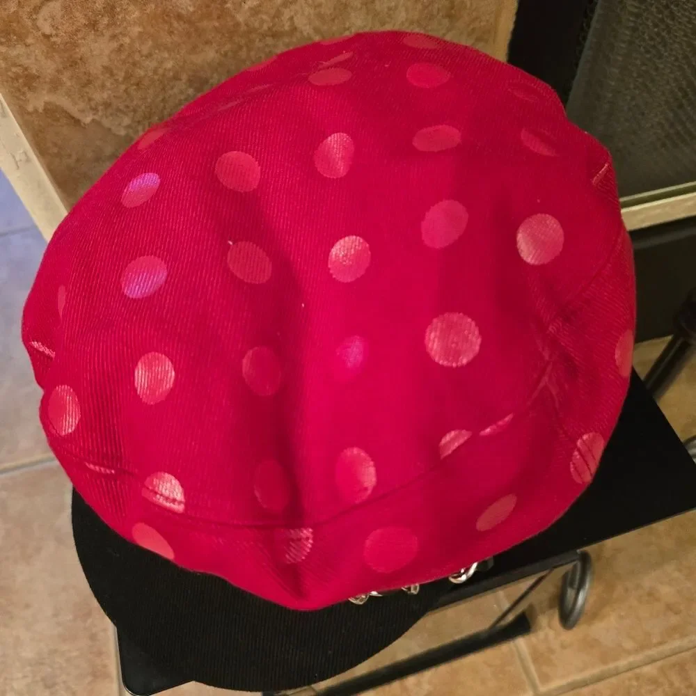 Disney Mickey Mouse Pageboy Red Polka Dot Cap Chain Detail Size Youth 58cm